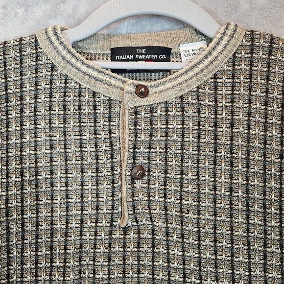 The Italian Sweater Co. Mens Large 3D Knit Geometric Grandpa wool blend Crewneck - Picture 3 of 10